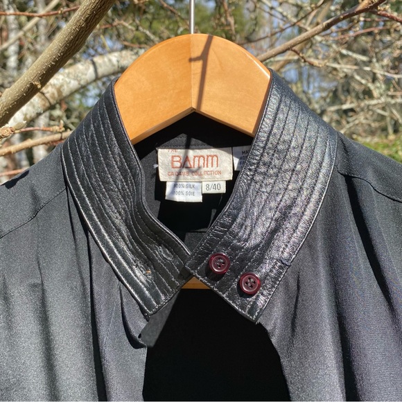 Vintage black silk and leather blouse - Picture 4 of 6